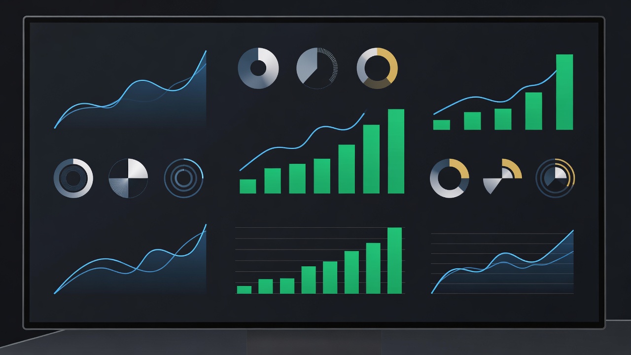 Analytical growth graphs and financial metrics on flat computer interface
